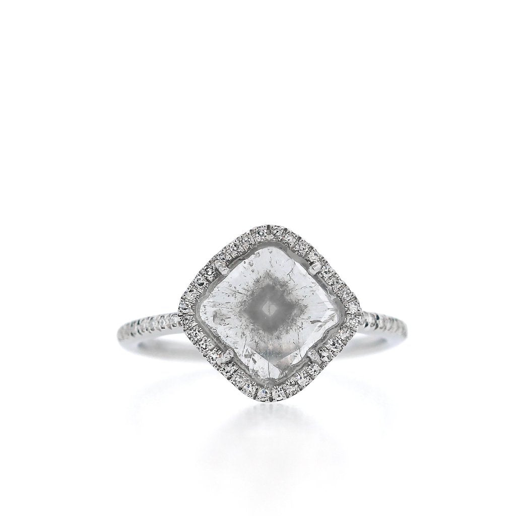 Diamond Slice Ring with Pave Band XL-White