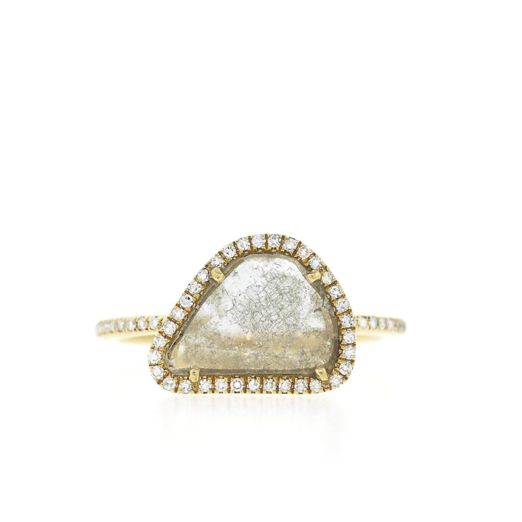 Diamond Slice Ring with Pave Band XL-White