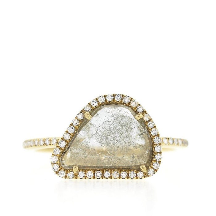 Diamond Slice Ring with Pave Band XL- Yellow Gold
