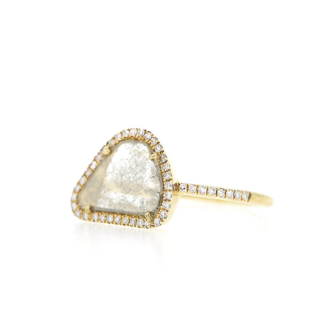 Diamond Slice Ring with Pave Band XL- Yellow Gold