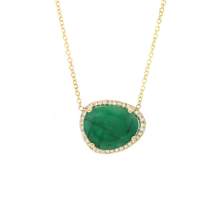 Emerald with Pave Diamond Necklace