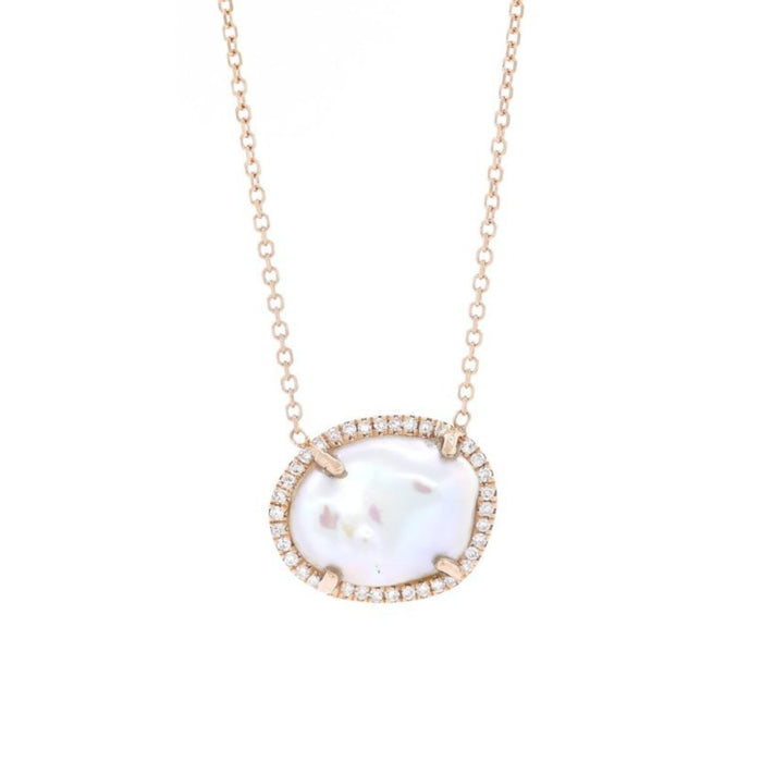 Pearl and Pave Diamond Necklace - Rose Gold
