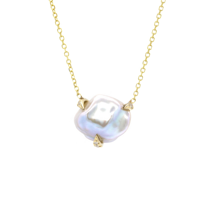 Pearl with Diamond Prongs Necklace