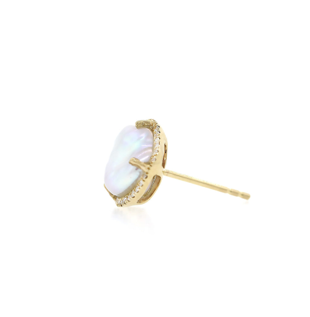 Pearl Diamond Stud Earrings - Yellow Gold