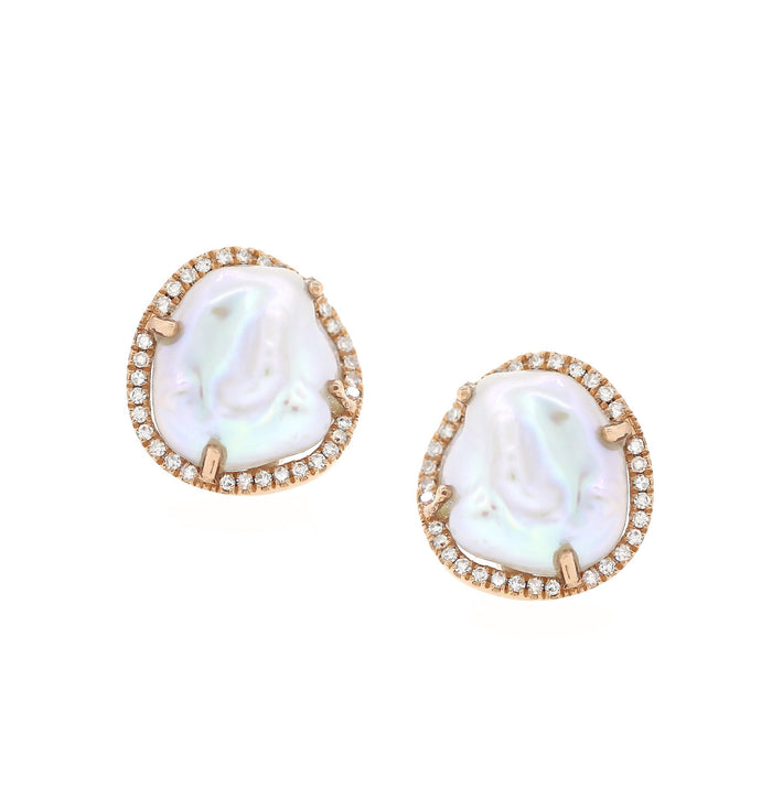 Pearl and Diamond Stud Earrings - Rose Gold