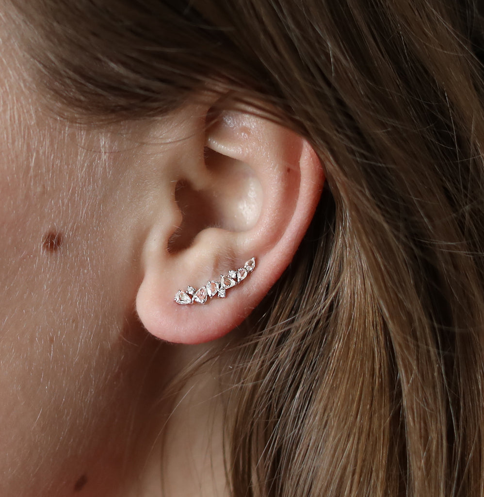 Rose Cut Diamond Scatter Ear Climbers White