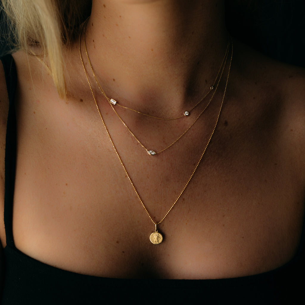 Saint Christopher Small Gold Diamond Charm Necklace