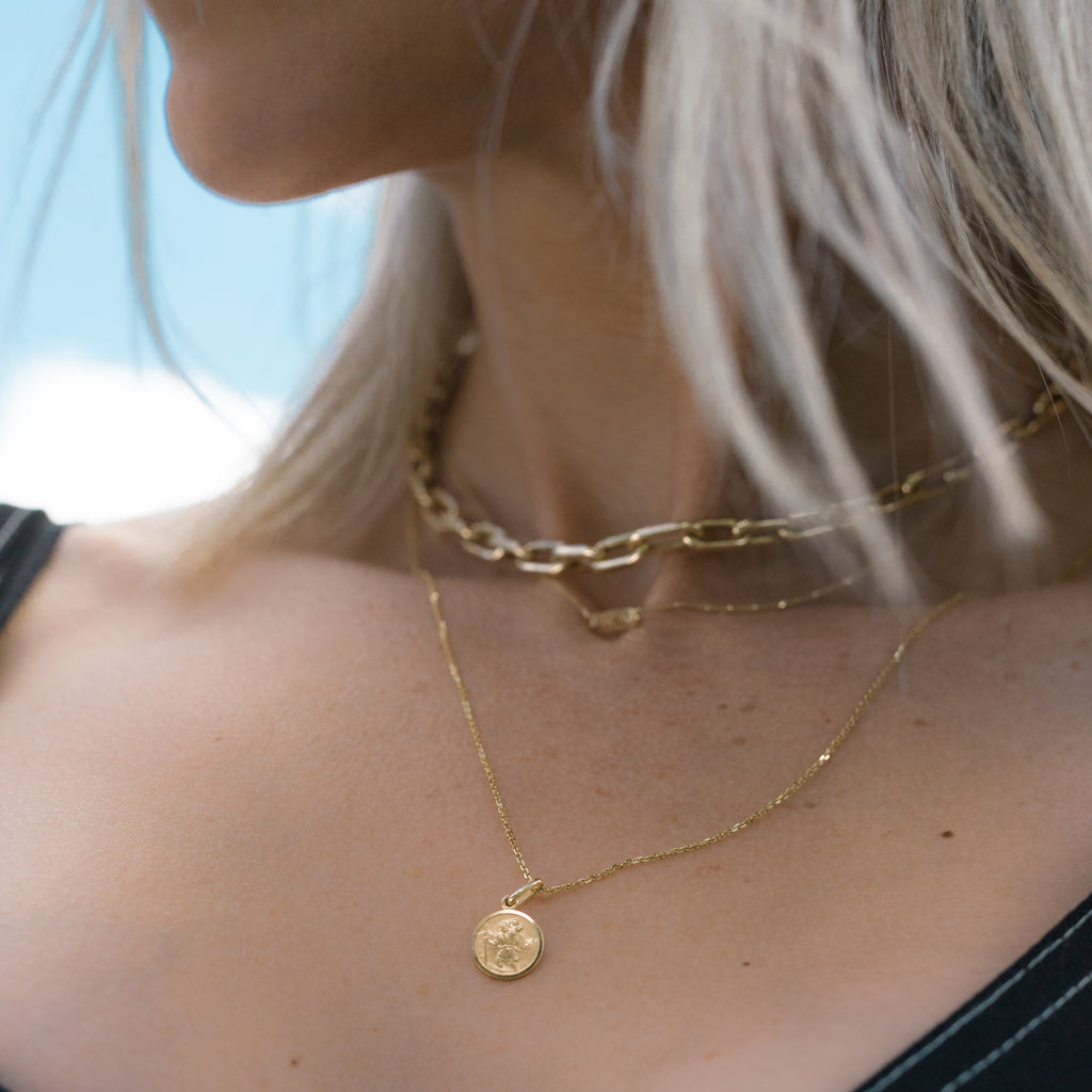 Saint Christopher Small Gold Diamond Charm Necklace
