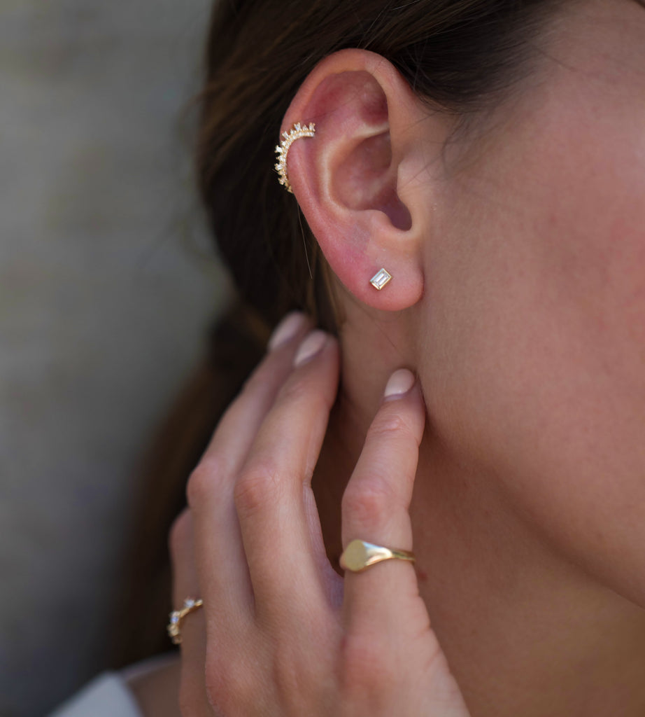 Baguette Diamond Micro Stud Single Earring
