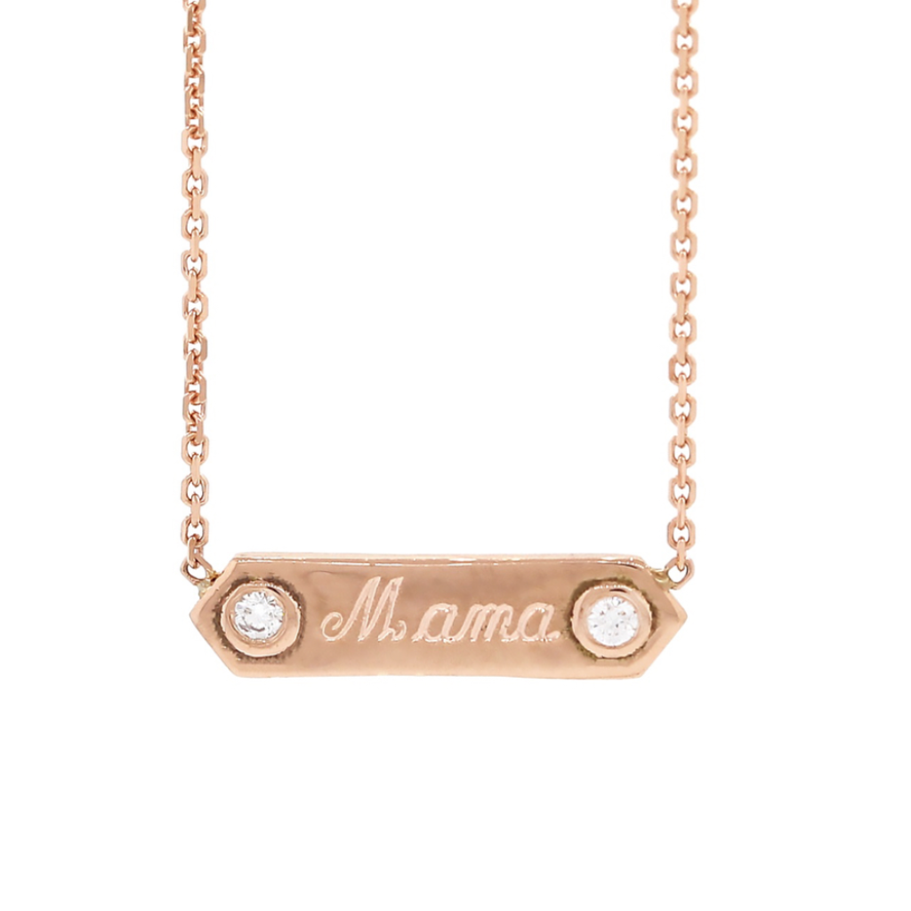Custom Petite Plaque Necklace with Diamonds